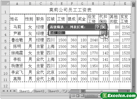 在Excel2007中使用高级筛选