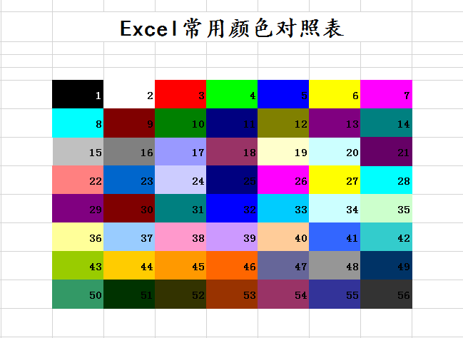 Excel~常用颜色对照表第1张